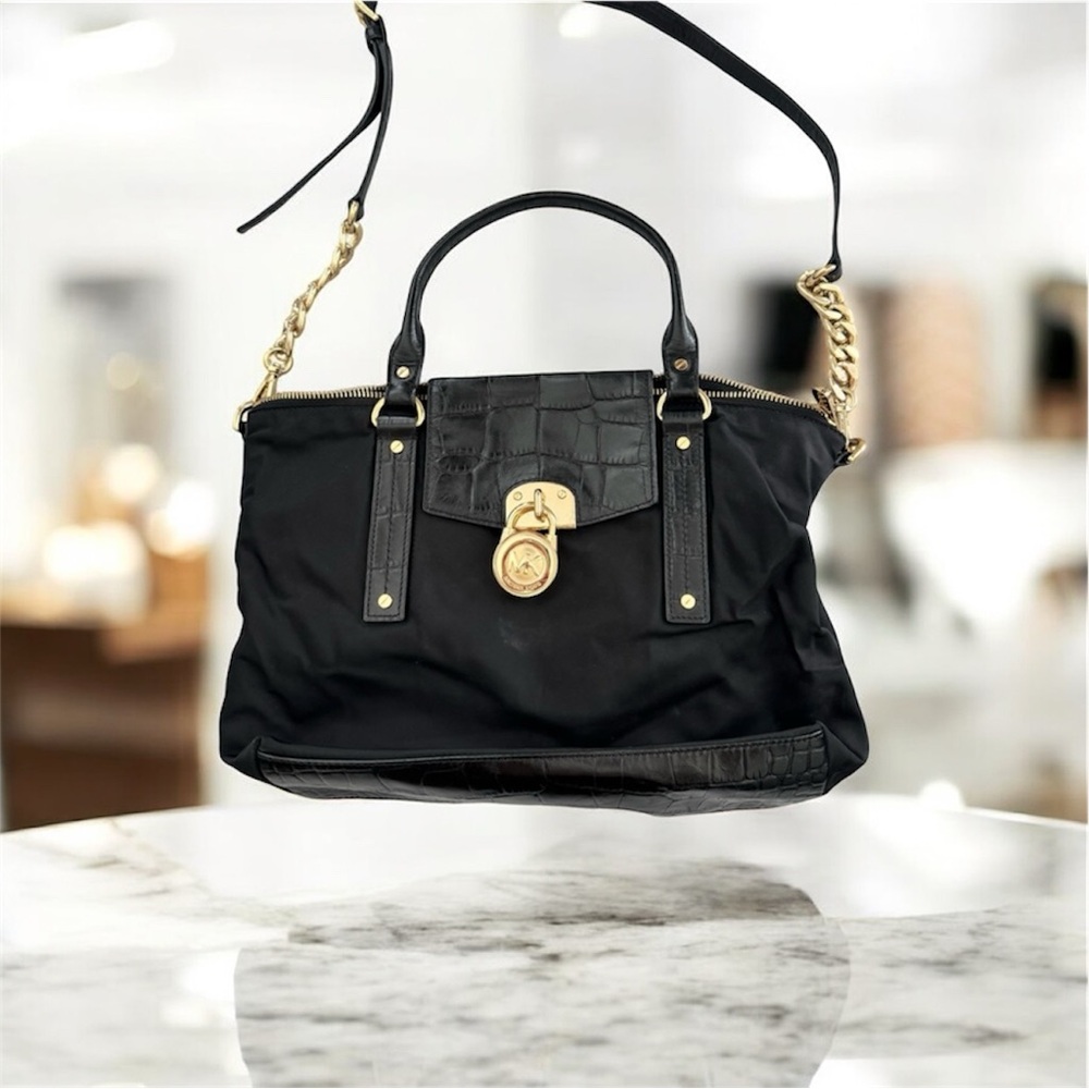 Michael Kors leather accent Black and Gold Shoulder Bag with Chain Detail